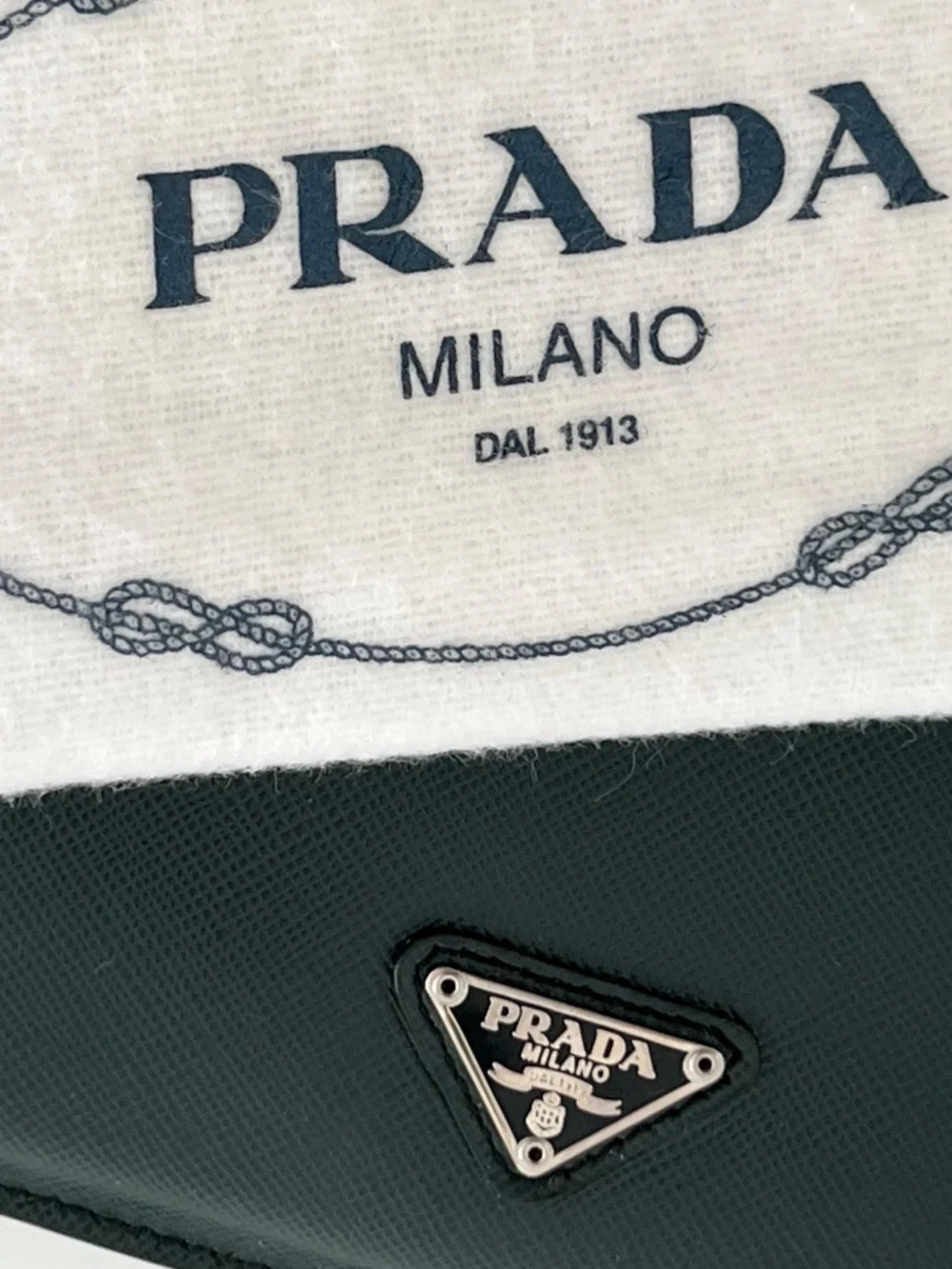 Prada iPad Mini Green Saffiano Black Leather Case Sleeve Pouch Triangle Logo